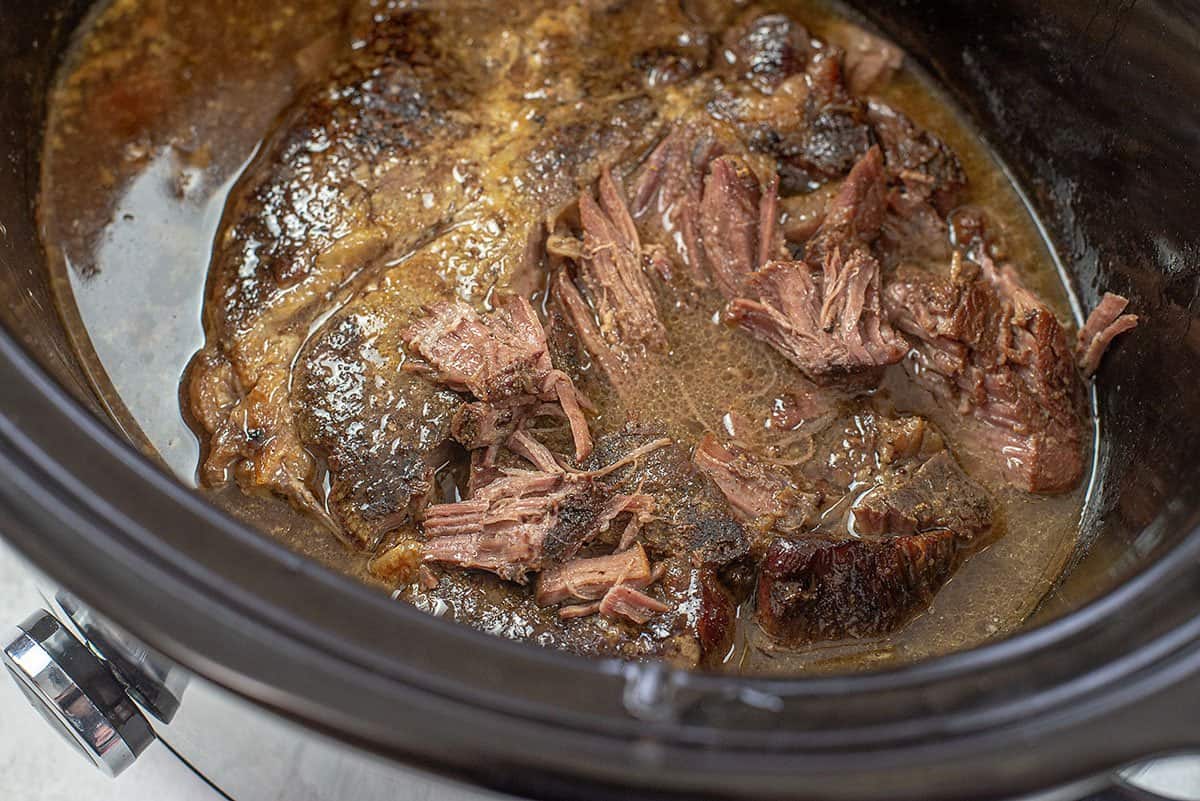 cooked beef in crock pot.
