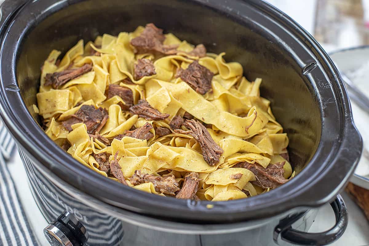 Crock Pot Beef and Noodles - Buns In My Oven