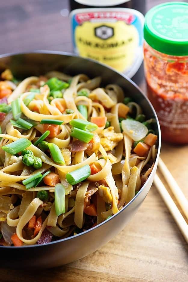 This easy lo mein recipe is packed with bacon. This is a favorite recipe for busy weeknights! 