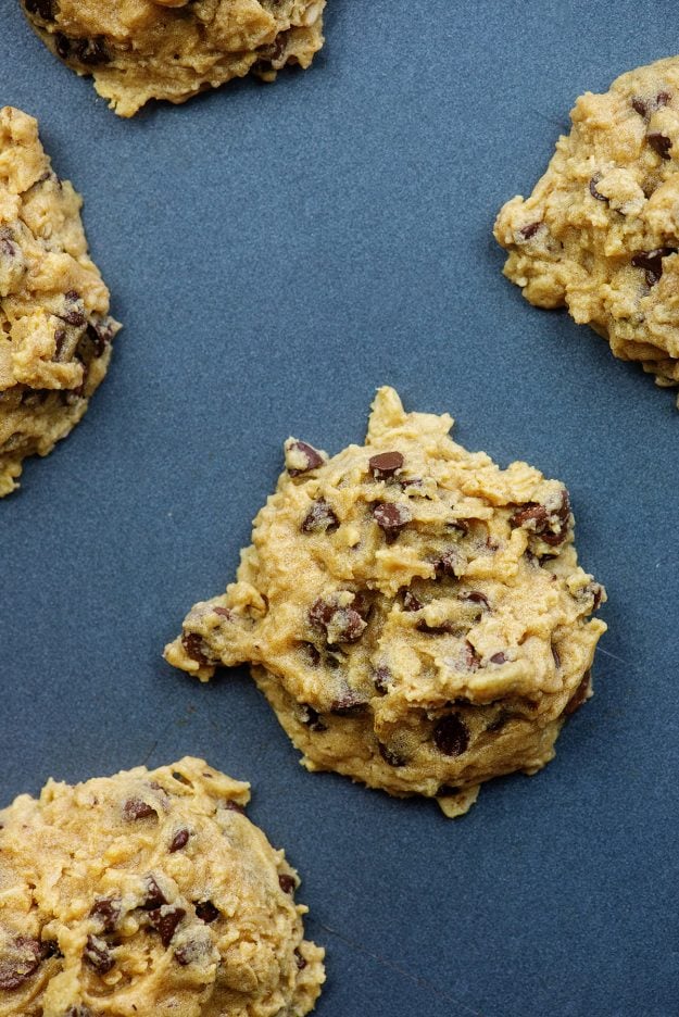 peanut butter oatmeal cookies on baking sheet