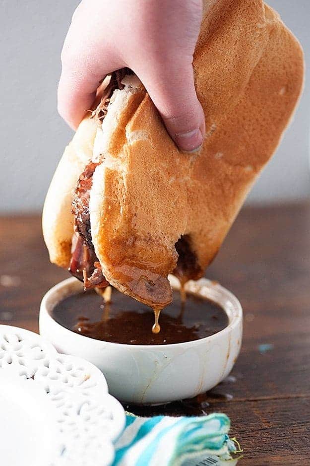 Slow Cooker French Dip Sandwiches! A perfect family dinner that's easy enough for a weeknight!