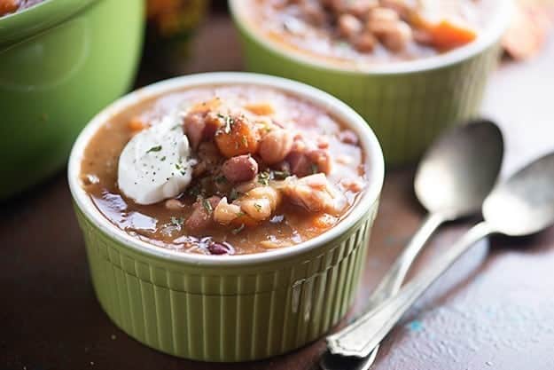 A cup of ham and bean soup.