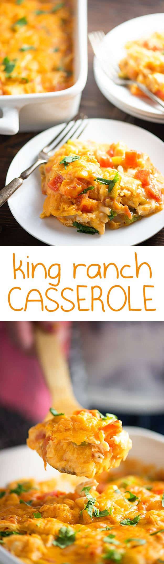 King  ranch casserole on a white plate.