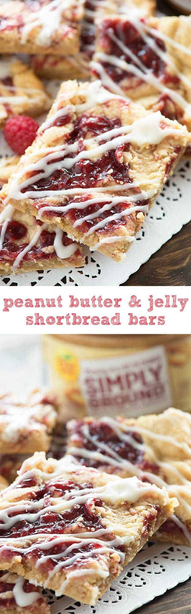 Peanut Butter and Jelly Shortbread Bars! How fun would it be to sneak these in a lunchbox?