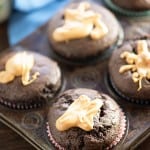 Chocolate muffins topped with peanut butter