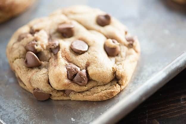 My perfectly thick and chewy chocolate chip cookies! Best part: NO CHILLING THE DOUGH!