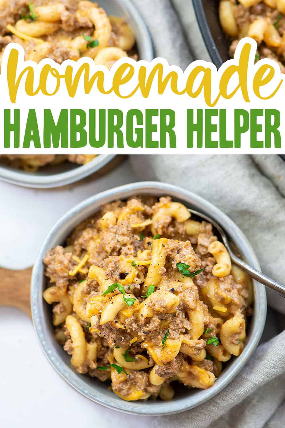 homemade hamburger helper recipe in bowls.