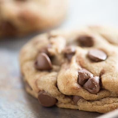 My perfectly thick and chewy chocolate chip cookies! Best part: NO CHILLING THE DOUGH!