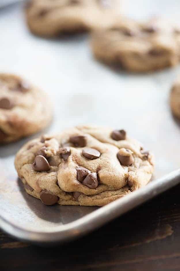 homemade chocolate chip cookies on baking sheet