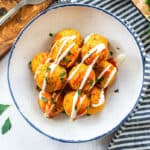 buffalo chicken meatballs in small bowl.