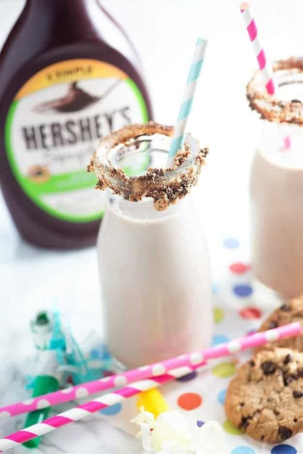 Rim your glass with crushed cookies for a fun chocolate milk treat!