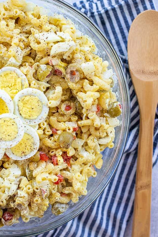 macaroni salad in mixing  bowl.