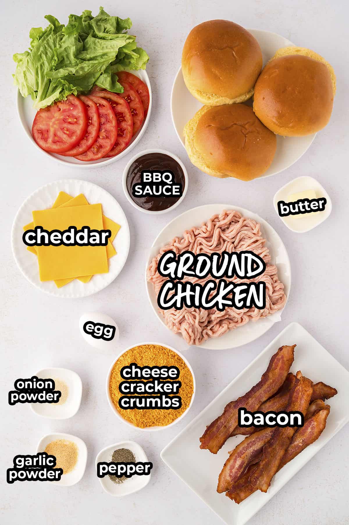 Ingredients for ground chicken burgers.