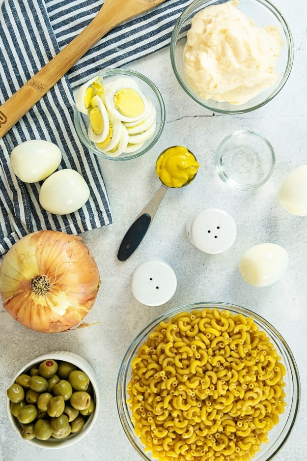ingredients for macaroni salad.