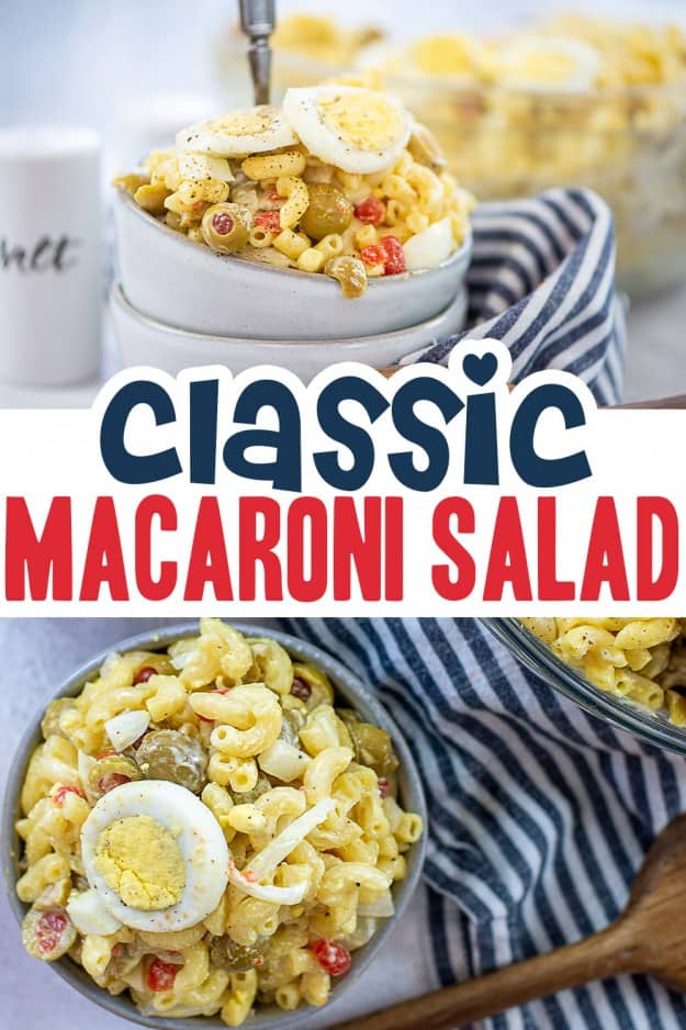 collage of macaroni salad images.