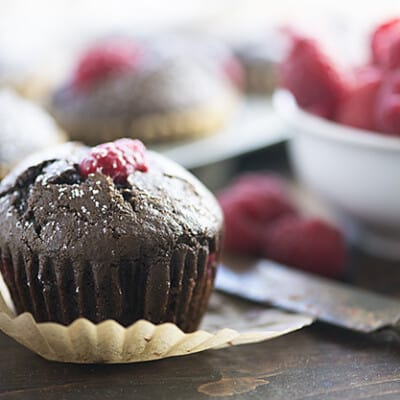 Moist chocolate muffins studded with fresh berries!