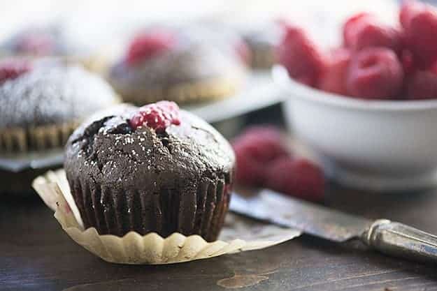 Moist chocolate muffins studded with fresh berries!