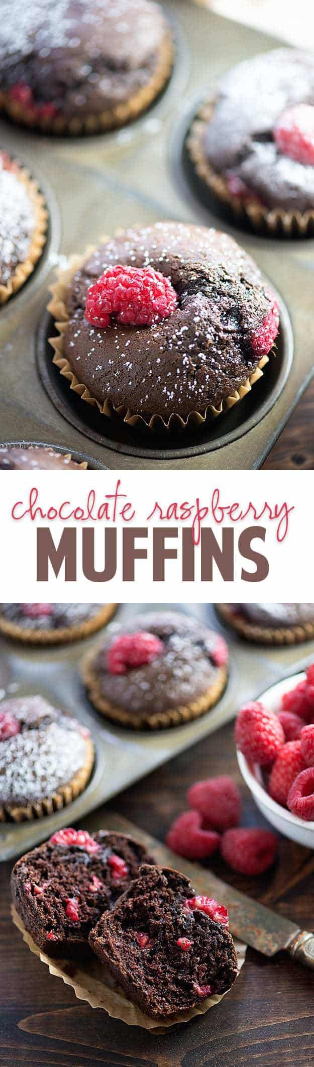 These chocolate raspberry muffins are super moist and fluffy. The bits of tart berries are perfect with the chocolate! 