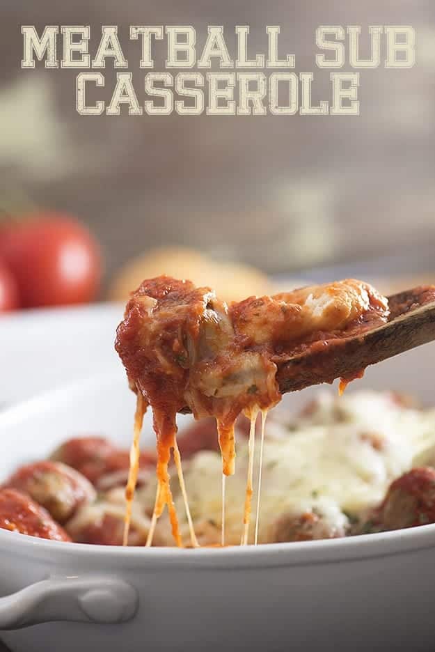 This meatball sub casserole is a total man pleaser! And it's just 4 ingredients, so it's the perfect easy dinner recipe!