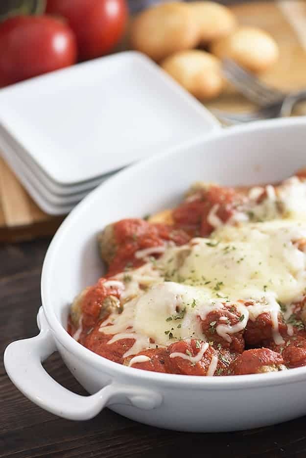 This meatball sub casserole is a total man pleaser! And it's just 4 ingredients, so it's the perfect easy dinner recipe!