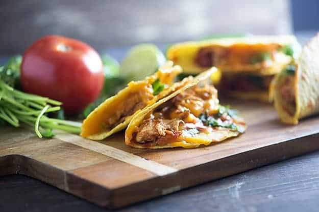 slow cooker chicken tacos in hard shell