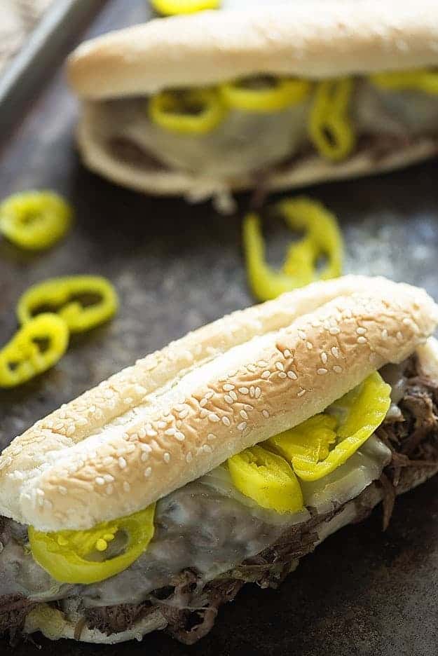 slow cooker italian beef recipe on sheet pan