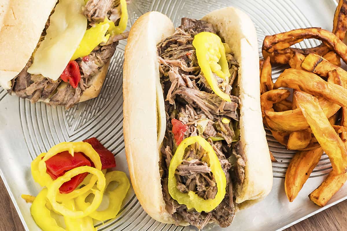 italian beef sandwiches on sheet pan