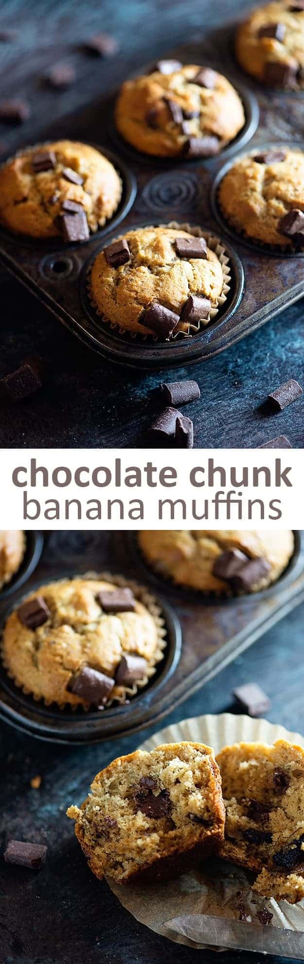 chocolate chunk banana muffins in muffin tin