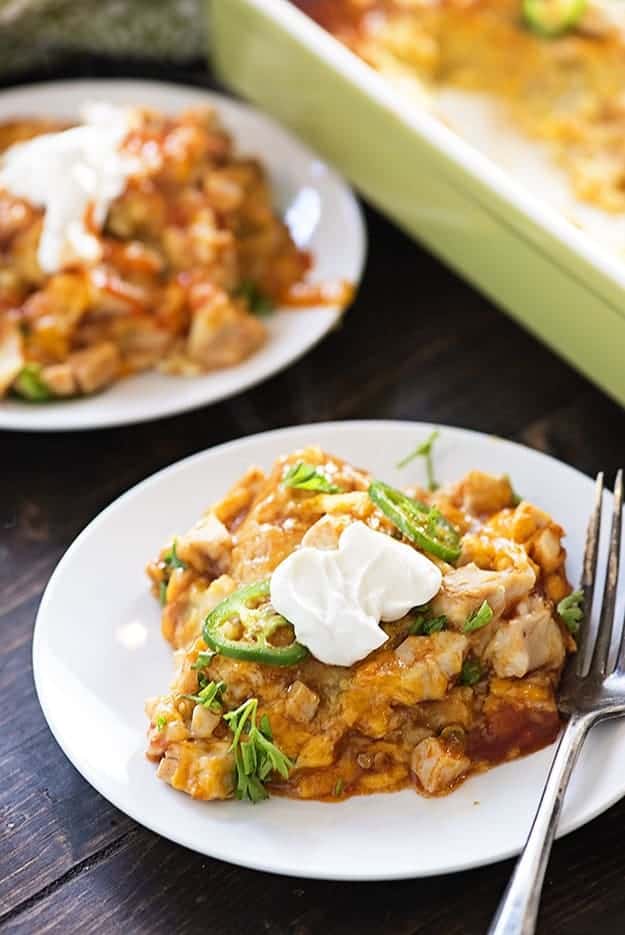 tamale casserole on white plate