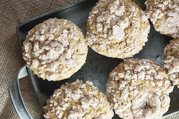 These applesauce muffins are the perfect fall breakfast. My kids love the streusel topping!