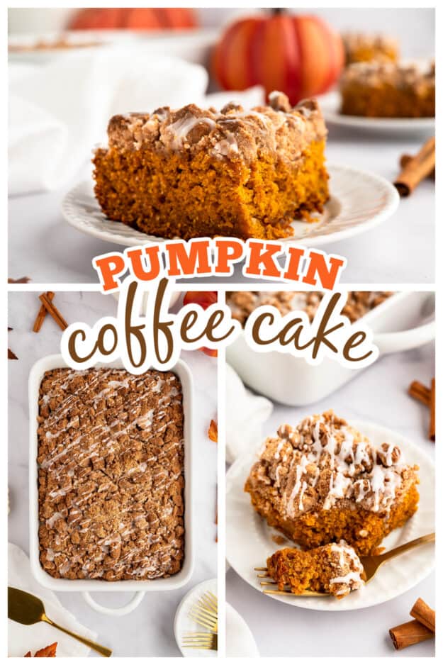 Collage of pumpkin coffee cake images with text for Pinterest.
