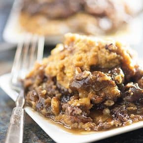 This sweet potato casserole recipe is made in the slow cooker! It's such a delicious casserole and perfect for Thanksgiving!