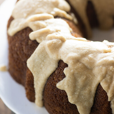 This applesauce cake is perfectly moist and sweet. The browned butter glaze on top is my favorite part.