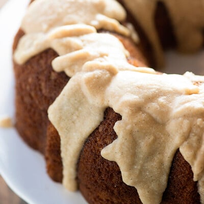 This applesauce cake is perfectly moist and sweet. The browned butter glaze on top is my favorite part.