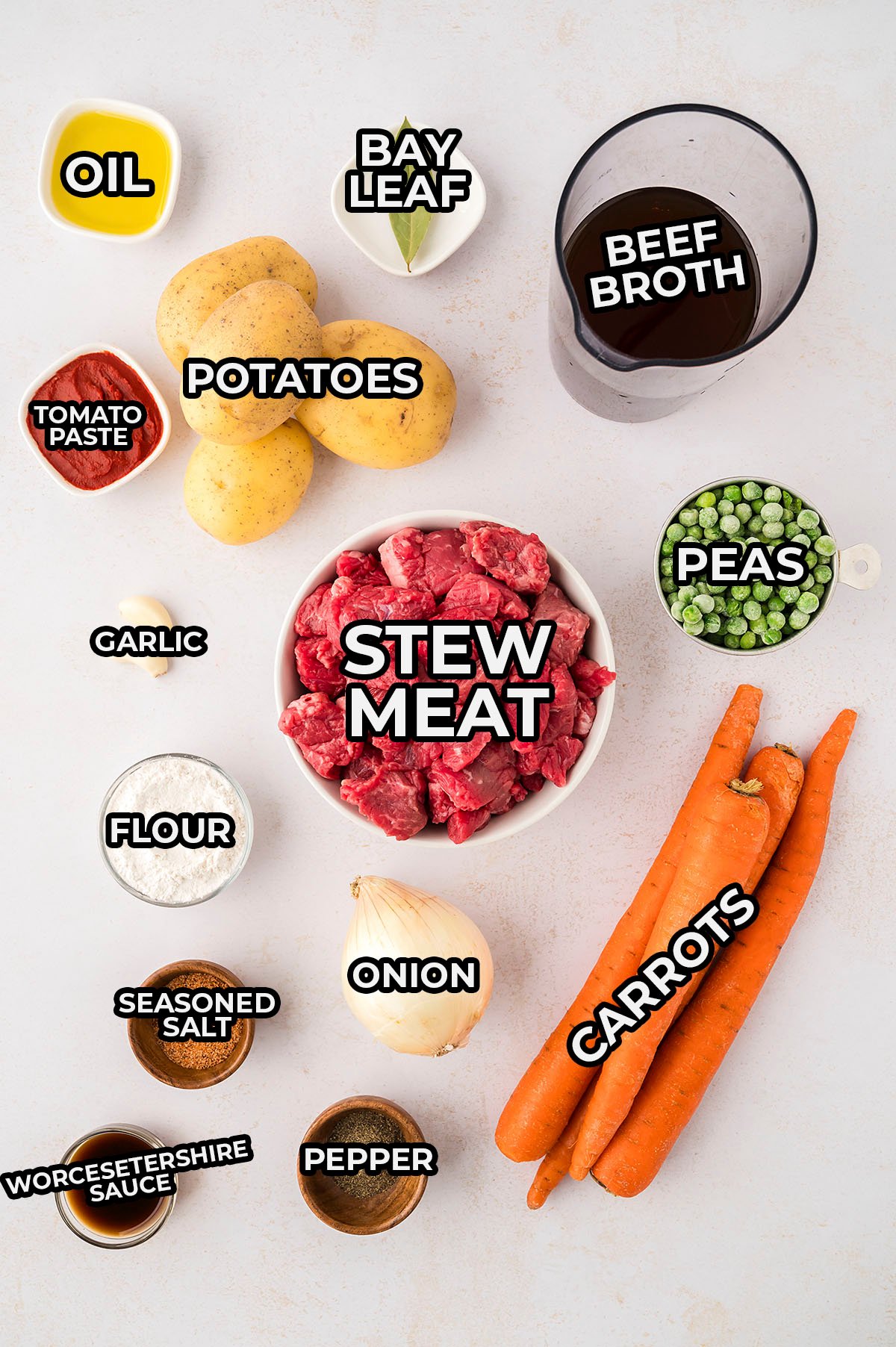 Ingredients for slow cooker beef stew recipe.