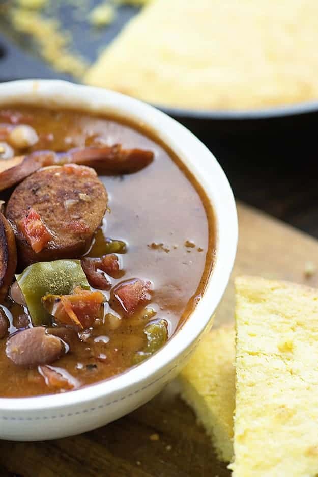 A bowl of cajun soup.