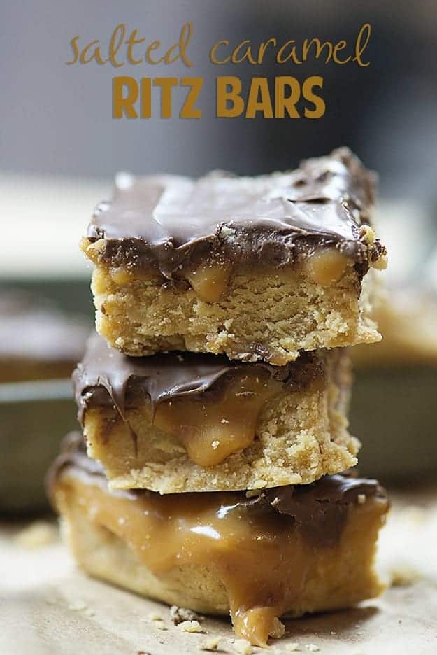 A stack of caramel Ritz bar squares.