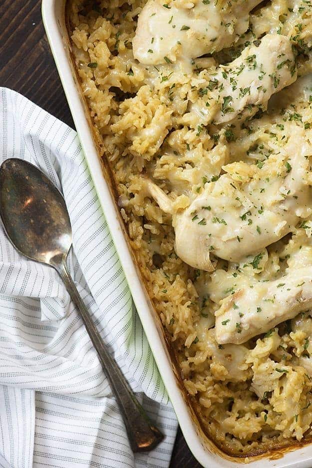 This creamy chicken and rice casserole recipe is a new family favorite. It's total comfort food and is great for chilly nights.