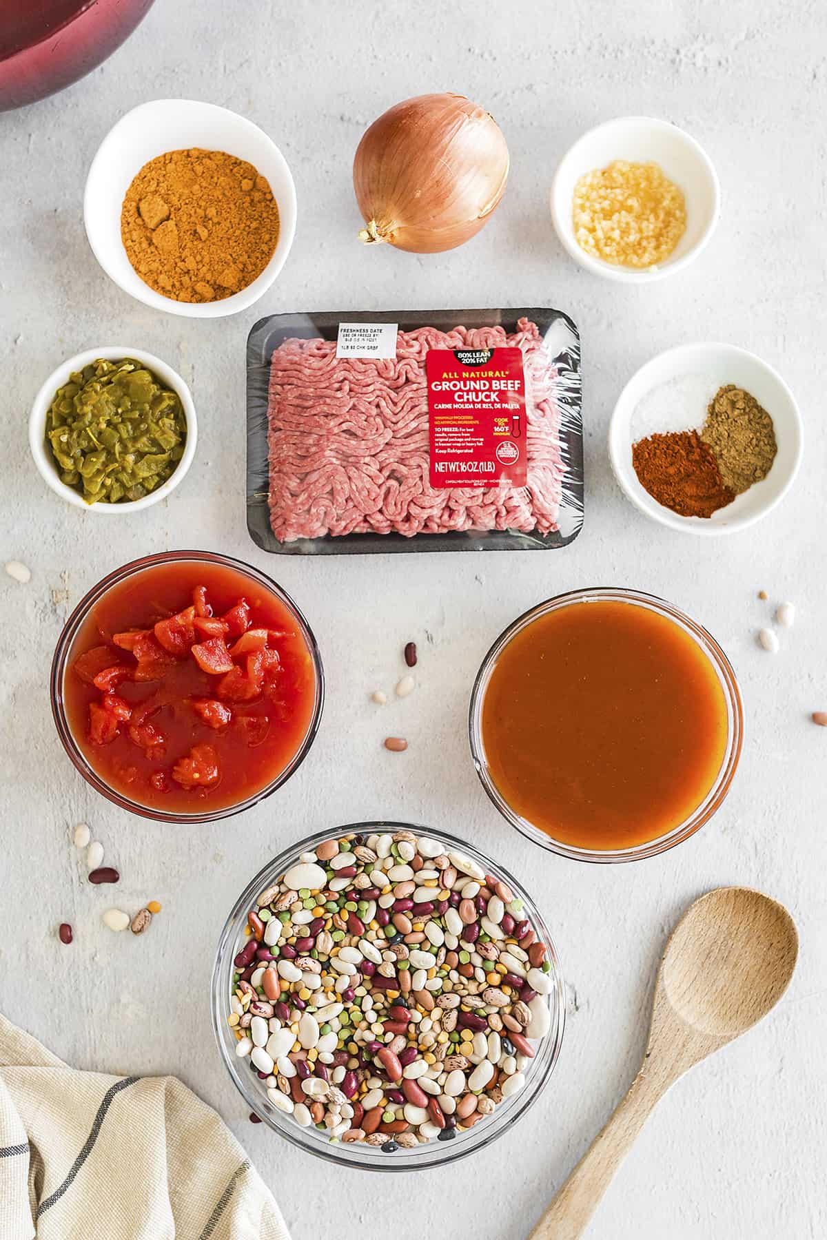 Ingredients for taco chili recipe.