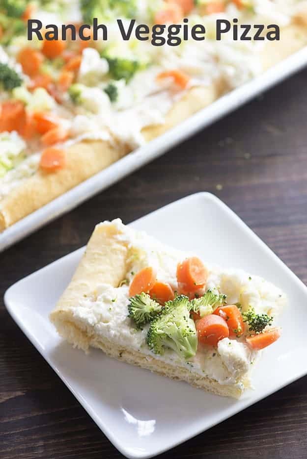 veggie pizza recipe on white plate
