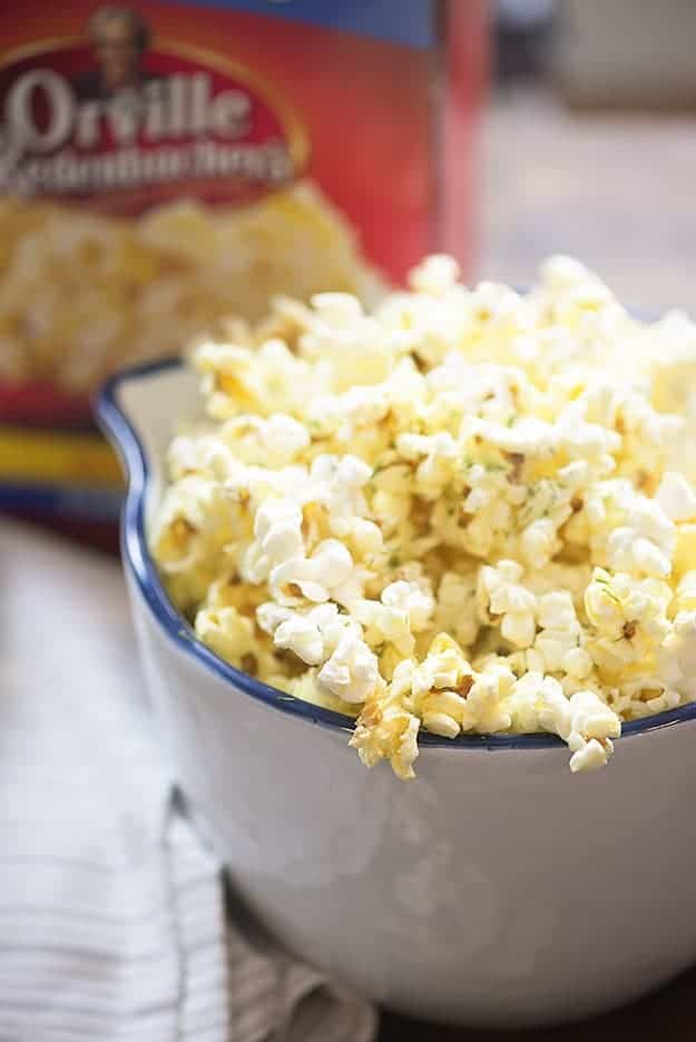 A bowl of parmesan dill popcorn.