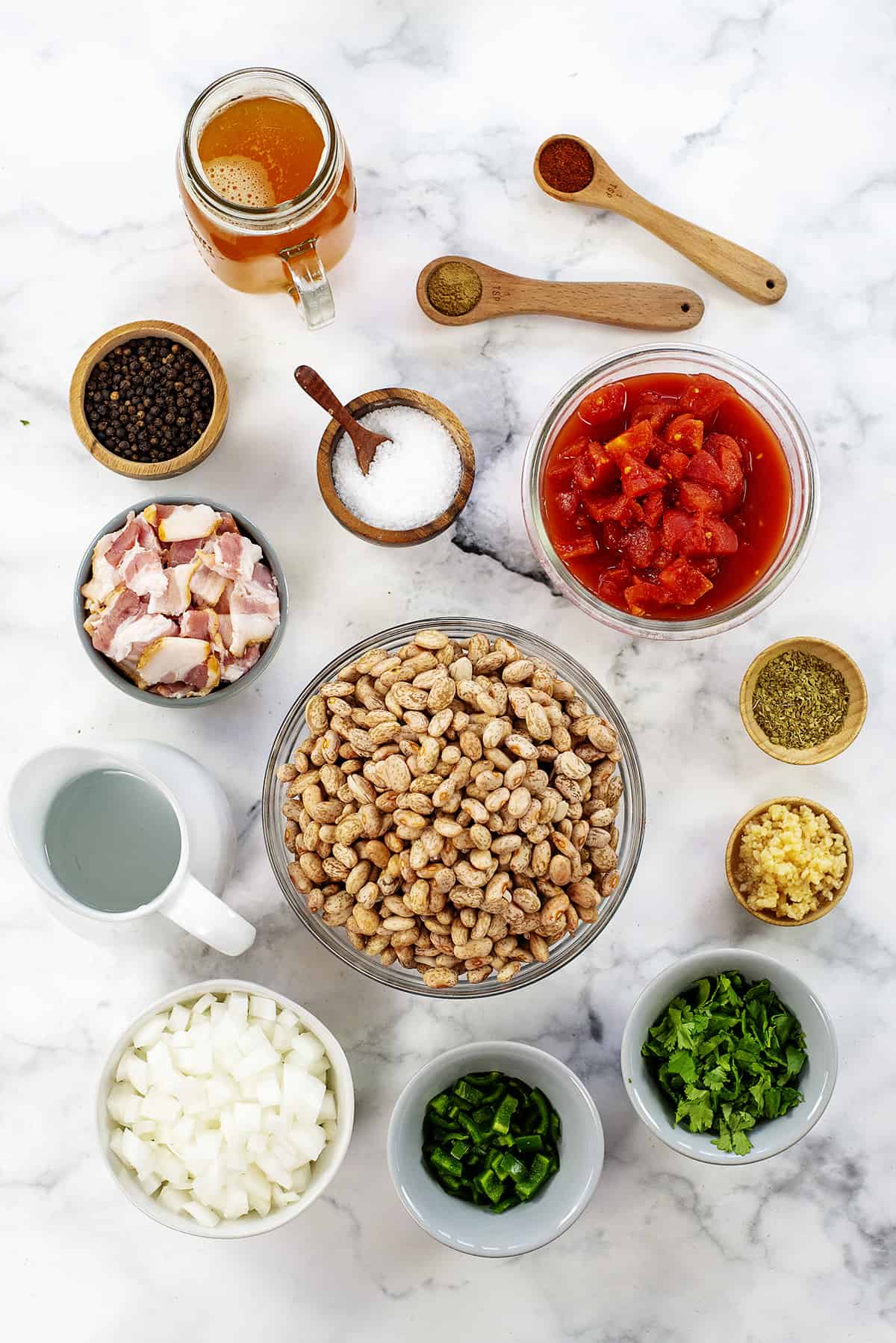 Ingredients for drunken beans recipe.