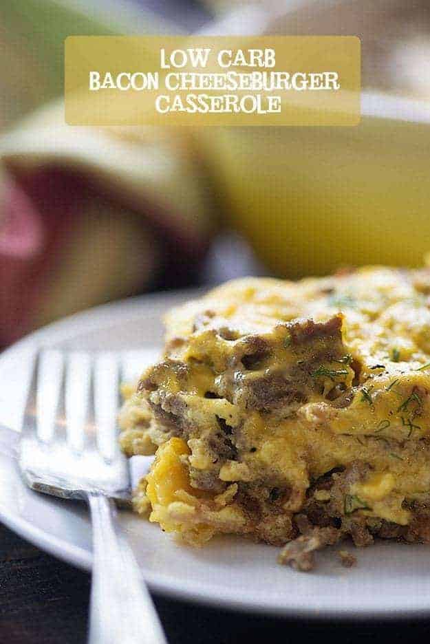 This low carb bacon cheeseburger casserole only has 2 net carbs per serving!! We love this cheesy goodness!