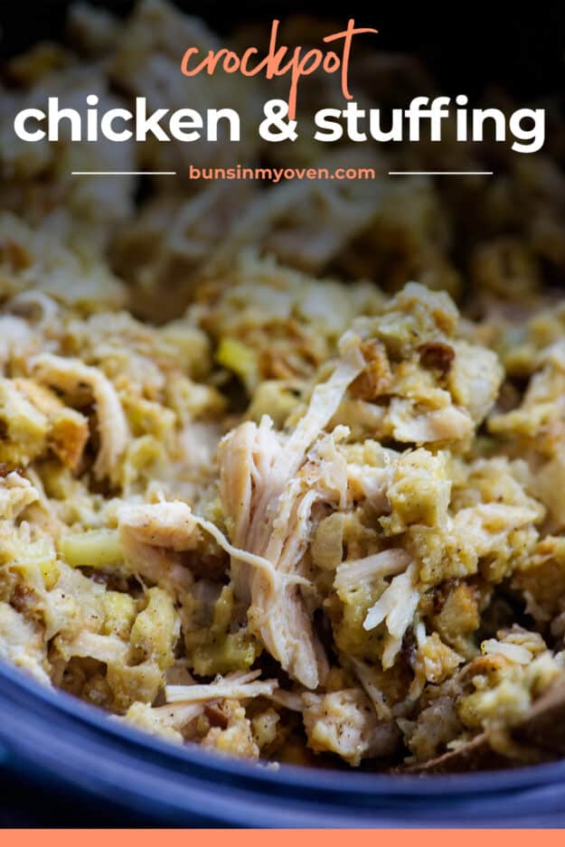 Chicken and stuffing in crockpot.