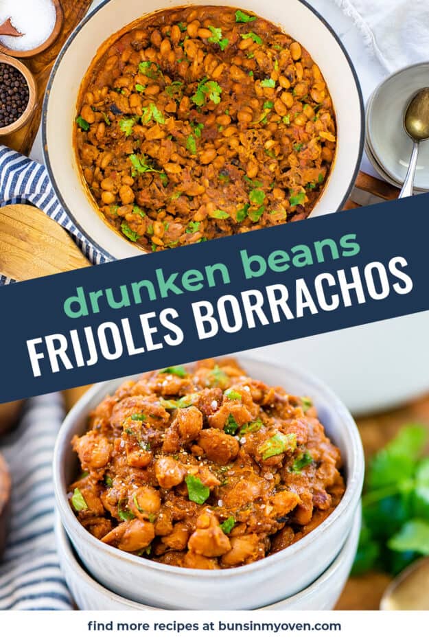 Collage of frijoles borrachos images.