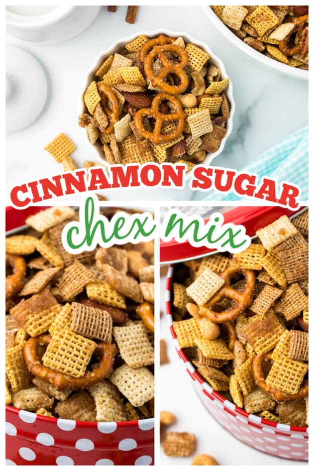 Collage of sweet Chex mix images.