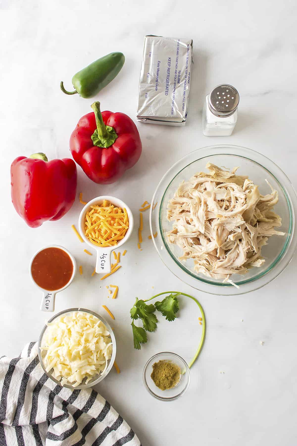 Ingredients for chicken stuffed peppers.