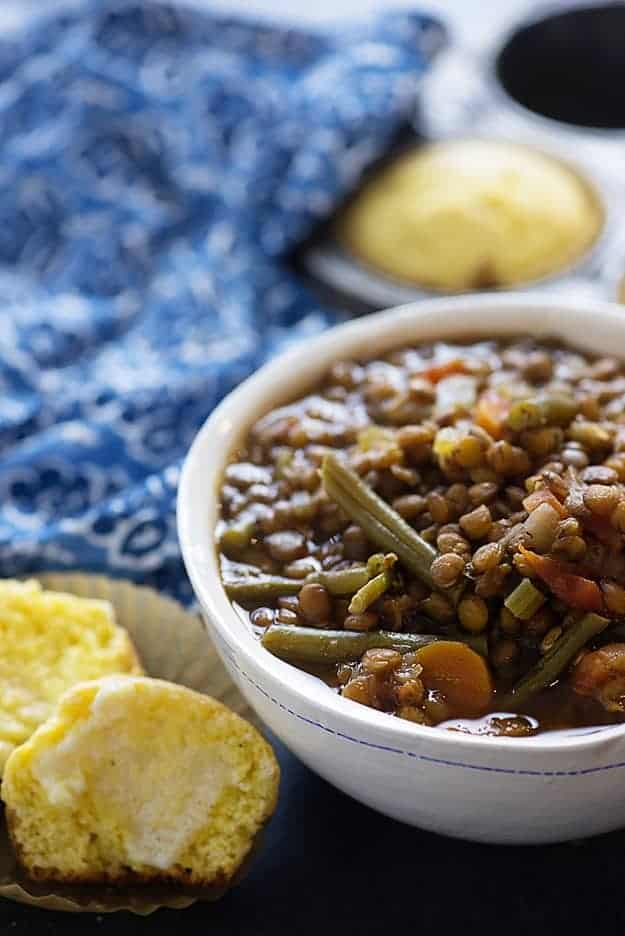 This lentil soup recipe is loaded with fresh veggies and makes a really hearty and healthy dinner!