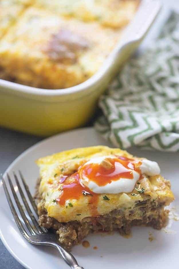 My whole family loves this low carb taco casserole! It's loaded with taco meat, cheese, and all kinds of good stuff!