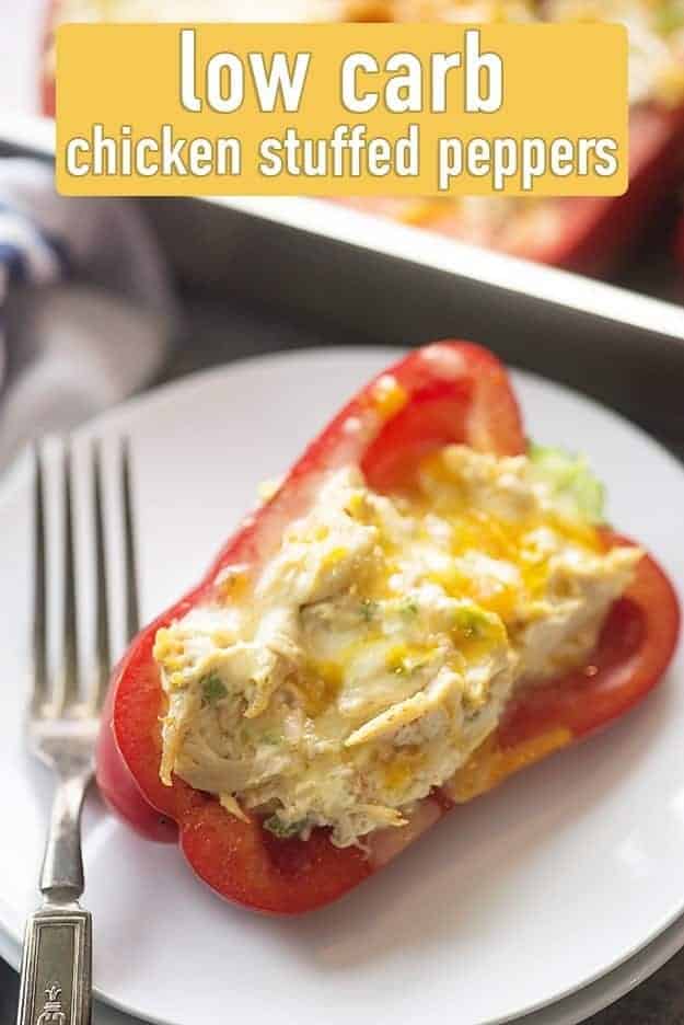 These low carb stuffed peppers are filled with a spicy cream cheese chicken filling! So good and perfect for a keto diet!